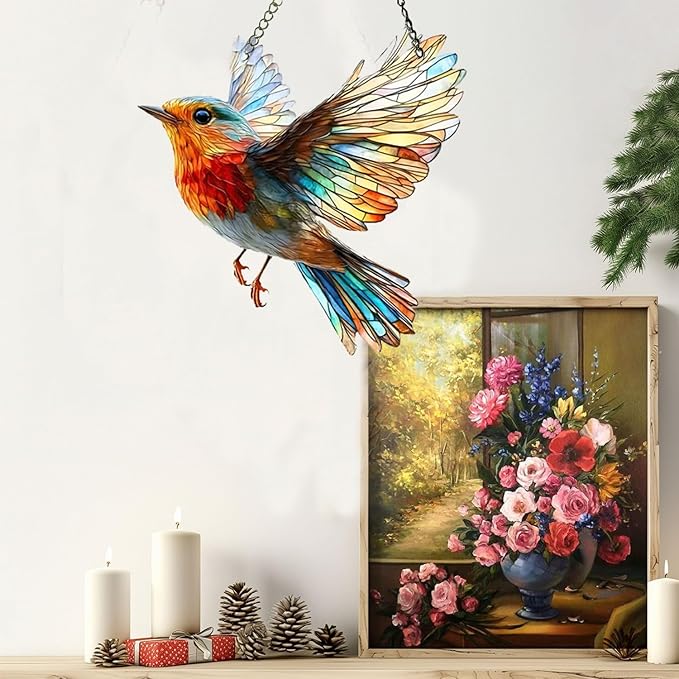 Hummingbird Suncatchers for Windows Hanging Garden Suncatcher Acrylic Window Hanging Panels Decor Gifts for Mom Friend Grandma Wife Housewarming Birthday Home 7.87 * 7.87inc/20 * 20cm
