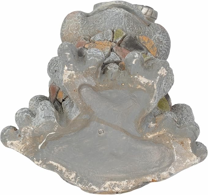 Frogs Piggy Back Ride with Solar Eyes Statue for Garden Decor - Stone Like Figurine for Front Porch, Outdoor Garden, Patio, and Yard Decor - Sculptural Yard Art for Entryway - 14", Gray & Yellow