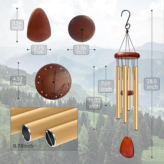 Bursvik 28" Wind Chime for Mothers Day, Decorative Wind Chimes for Outside, Memorial Windchimes Remembrance Gift for Women Mom Grandma, Metal Wind Chimes Outdoor Decor for Garden Patio Zen(Gold)