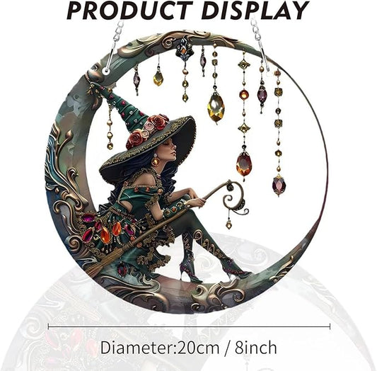 8" Acrylic Window Decorations – Door Hanging Ornament, Beautiful Witch Suncatcher for Yard, Patio & Outdoor Home Gift, Birthday Present, Window Decoration for Halloween
