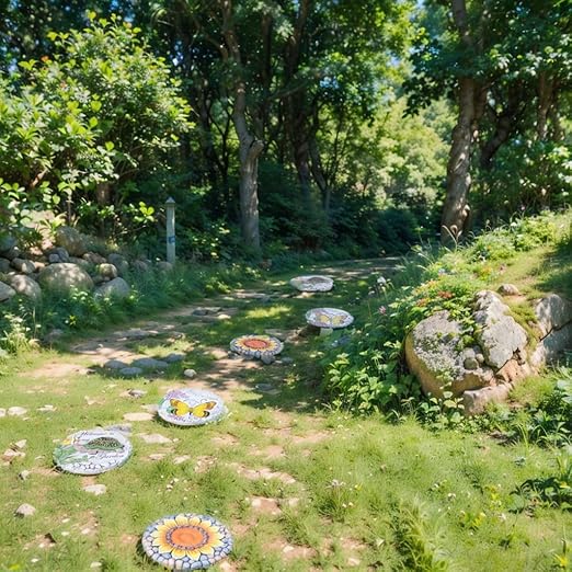Sunflower Stepping Stones - Outdoor Garden Pavers for Walkway - Decorative Stones 9.5*9.5*0.7 Inch LC Lcdecohome