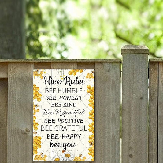 Cusde Hive Rules Metal Tin Sign Bee Humble Retro Decor Bee Honest Wall Decor Bee Kind Honey Decoration Vintage Wall Art for House Cabin Yard Backyard Outdoor Poster Gifts 12x8 Inches