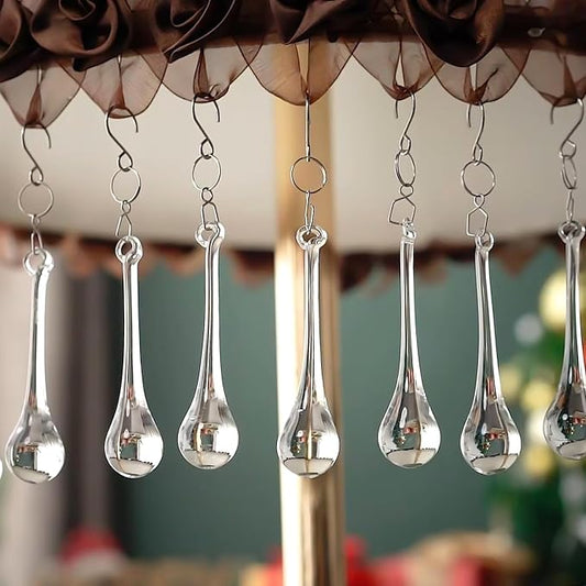 H&D 20pcs Hanging Chandelier Crystal Teardrop Prism Accent Rainbow Suncatcher Christmas Tree Decorations (Clear, 20X80mm)