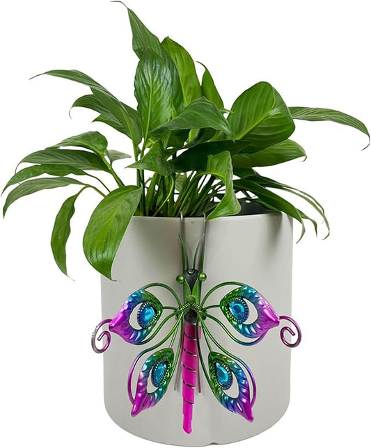 Metal Butterfly Flower Pot Huggers Dreamy Butterflies Planter Hanging Figurines with Color Beads Fill the Body 3.5 Inch Iron Insect Garden Art Sculptures Statues Hanger Ornaments for Yard Fence (A)