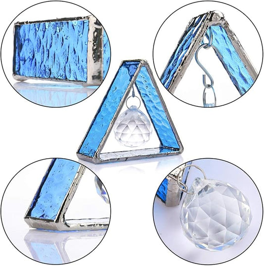 H&D HYALINE & DORA Stained Glass Window Sun Catcher Hangings Pyramid Colored Glass Hanging Ornament for Wall, Window,Car and Party Decoration,Blue