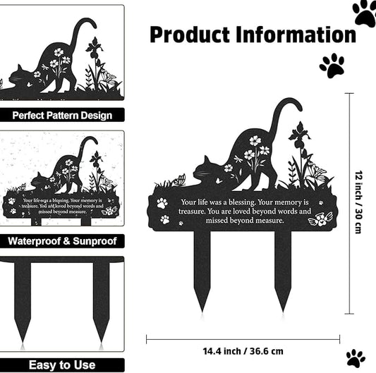 Rngmsi Grave Markers for Cemetery for Cat, Metal Grave Markers Yard Memorial Pet, Decorations for Cemetery for Loss of Cat Outdoors Garden Stake Decor (12 X 14.5 Inches)