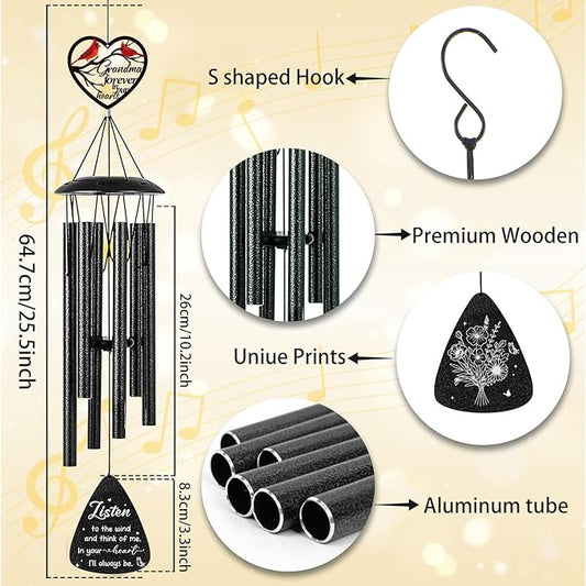 Memorial Gifts for Loss of Grandma- 36'' Memorial Wind Chimes for Outside, Sympathy Bereavement Condolence Grief Remembrance Funeral Gifts for Loss of Grandma, with S Hook Greeting Card