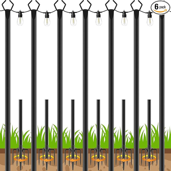 AHRLHR 7 Pack String Light Poles,Poles for Outdoor String lights10 Ft Metal Poles with Fork for Outdoor String Lights,Outdoor Light Poles with Fork,Patio,Deck,Backyard