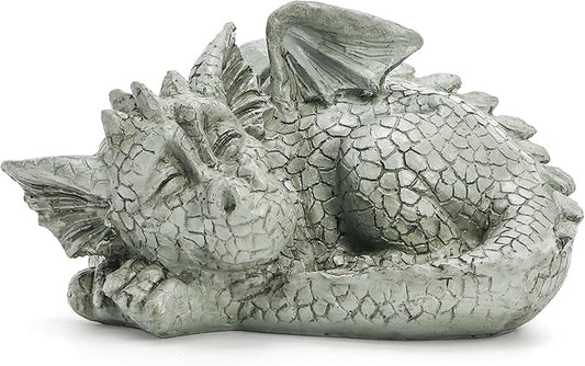 Jucoan Cute Sleeping Dragon Statue Outdoor Garden Decor, 8 Inch Resin Dragon Figurine Sculpture Lawn Ornaments for Outside Patio Yard, Fantasy Dragons Garden Statues Gifts for Mom, Woman