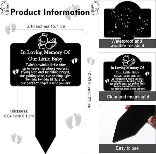Roowest Cemetery Grave Decorations Acrylic Memorial Stakes Grave Stake Markers Sympathy Garden Plaque Waterproof Remembrance Sympathy Gift for Cemetery Graveside Outdoors Yard(Baby)