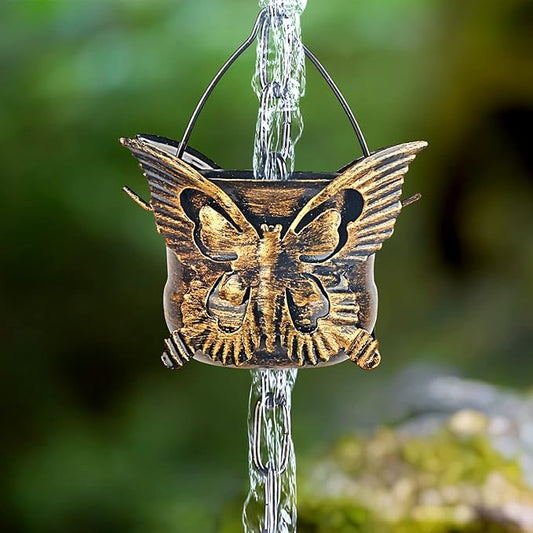 Rain Chains for Gutters Outside 8.5FT Copper Rain Catcher Chain with 13 Butterfly Cups Decorative Replacement for Downspout