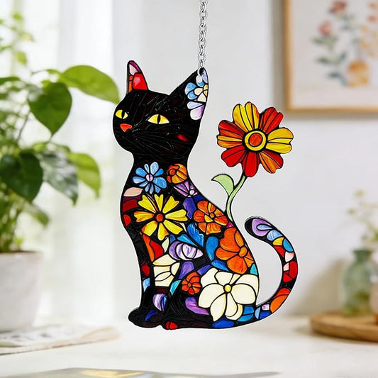 Cat Stained Glass Suncatcher Window, Hanging Sun Catchers Indoor Window, Cat Lover Suncatcher for Mom/Women