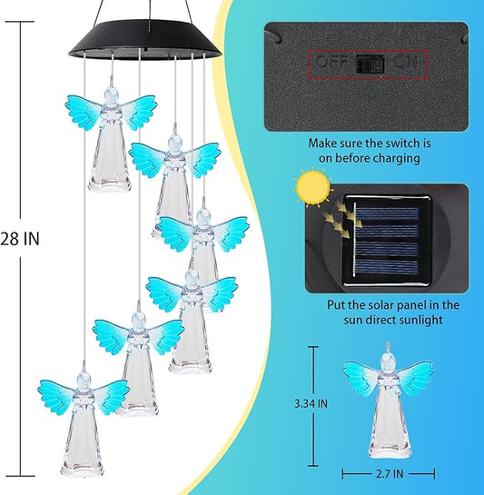 MorTime 28" LED Solar Wind Chime, Color Changing Solar Angel Wind Chimes Mobile Hanging Wind Chime for OutsideHome Garden Decoration
