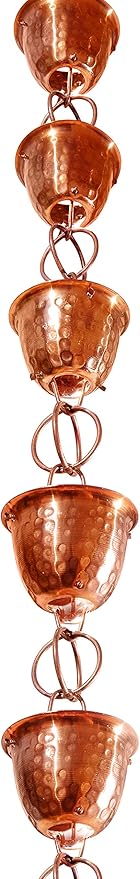 Monarch Rain Chains Pure Copper Hammered Rain Chains for Gutters – 3 ft Extension Decorative Rainchain Outdoor Durable Heavy Duty Gutter Chain Downspout Replacement, Modern Rainchains for Outside