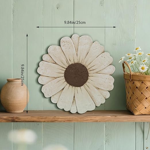Landoraloria Cement Flower Stepping Stone 10” Daisy Garden Path Stone for Yard & Walkway Handcrafted Non-Slip Outdoor Patio Decor Weather-Resistant Cement Stone (White)