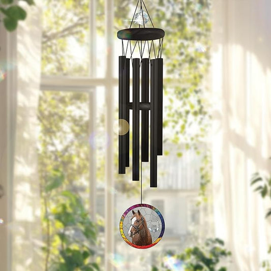 Personalized Horse Wind Chimes for Outside, Custom Photo Crystal Pet Suncatcher Ornament, Horse Lover Gifts for Women Men, Unique Pet Memory Keepsake, Windchimes Outdoors for Garden Home Décor