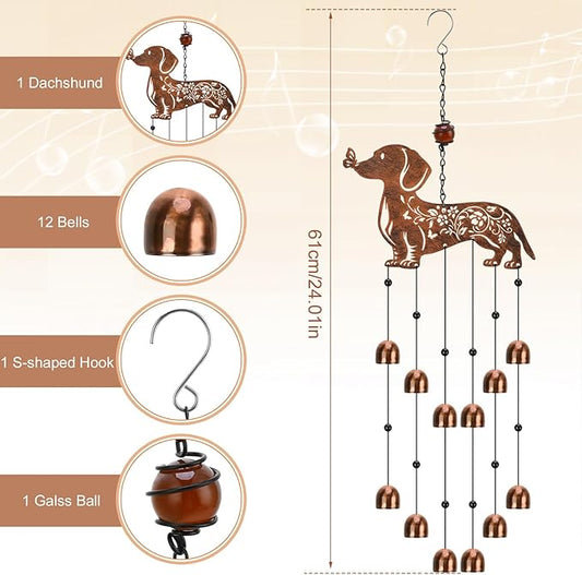 Dachshund Wind Chime for Outside, Dachshund Gifts for Women Men, Metal Memorial Gift for Dog Lovers, Outdoor Garden Patio Decor