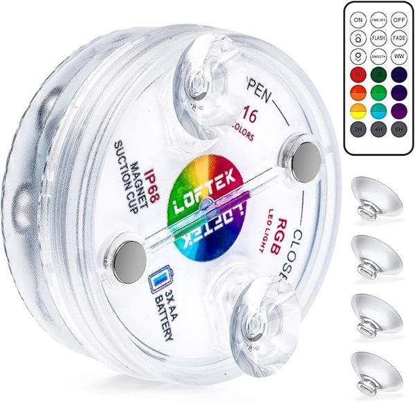 LOFTEK Submersible LED Lights with Remote, 13 LED Pool Lights for Inground Above Ground Pool with Magnets &Suction Cups,16 Color Changing Underwater Light for Ponds Battery Operated, 1 Pack