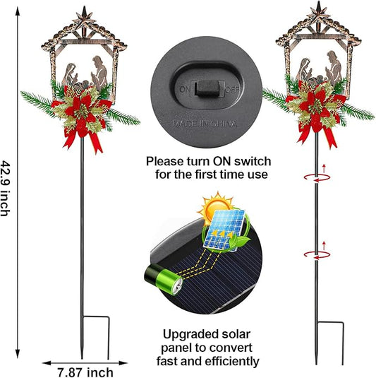 Moukeren 2 Pcs 2 Pcs 3.5ft Nativity Scene Outdoor Yard Stakes, Solar Lighted Outdoor Metal Christmas Nativity Scene Decoration for Christmas Holiday Lawn Garden Yard Decoration (Classic)