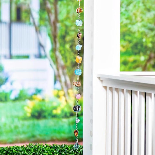 Evergreen Garden 6 Feet Long Colorful Glass and Metal Rain Chains for Gutters | Rain Catcher Chain Replacement Downspout | Decorative Rain Chains for Outside Garden Balcony Porch