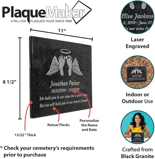 PlaqueMaker Black Granite Memorial Headstone Or Garden Memorial for Lost Infant or Child - Include You Personalized Text. Can be Used as a Sympathy Gift, Garden Stone or Grave Maker (8.5 x 11 x 0.4)