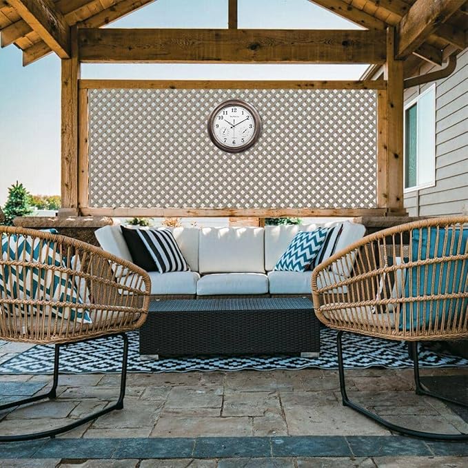 Outdoor Clocks Waterproof, 18 in Large Outdoor Clock for Patio w/Thermometer Hygrometer, Silent Battery Operated Decorative Vintage Outdise / Indoor Wall Clock for Living Room/Bathroom/Pool, Bronze