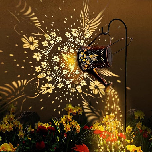 Solar Watering Can Outdoor Lights Garden Decor,Hummingbird Hanging Lantern Waterproof Landscape Lights Outside Decoration for Yard Porch Patio Pathway Gardening Gifts(with 32 inch Shepherd Hook)