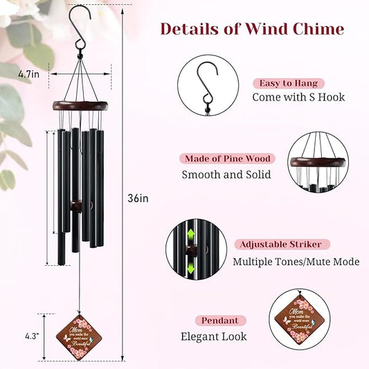 Wind Chimes for Mom, 36" Memorial Wind Chimes for Loss of Mother, Bereavement Sympathy Gifts in Memory of Women, Outdoor Gifts Garden/Patio Decor for