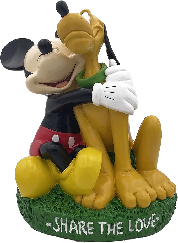 Disney Mickey Mouse and Pluto Share The Love Everyday Outdoor Garden Statue, 8 inches Tall, Officially Licensed Disney Product