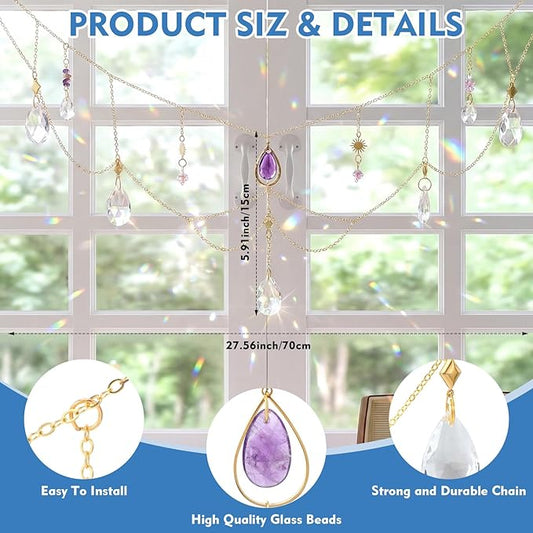 Domensi Crystal Sun Catcher for Windows Hanging Decor Colorful Crystal Suncatcher with Chain Pendant Ornaments Hanging Crystals Prism Rainbow for Indoor Outdoor Home Garden Wedding Party Decor Gifts