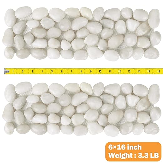 River Rock Stepping Stones Outdoor for Garden Walkway, 6 Pcs 16" L x 6" W Rectangle Shape Paver Step Stones Polished Pebble River Stone Mat for Yard Lawn Patio Pathway Walk Way - White