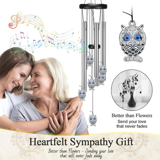 Virekm Windchimes Outdoors Clearance, Door Chime Wind Chimes for Outside Sympathy Wind Chimes for Patio Decoration, Garden Decor. Zen Garden Decor(Blue Evil Eye Owl)