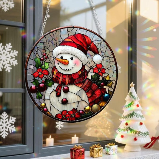 Xmas Suncatcher Window Hanging - Christmas Snowman Suncatcher for Door Terrace Garden Home Decor, Winter Rainbow Maker Birthday Gifts for Lovers Women Men Dad Mom