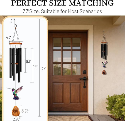 37" Wind Chimes for Outside - Deep Tone Large Wind Chime with 6 Tuned Aluminum Tubes & Wooden Top - Hummingbird Decor, Ideal Sympathy for Mom, Garden
