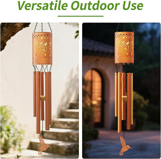 Solar Hummingbird Wind Chimes for Outside Garden Wind Chime with Metal Silhouette, Decor for Patio, Yard, Balcony, for Women Men Festivals/Birthday/Christmas