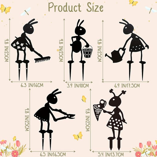 CUweipeng Metal Garden Stakes Decorative - 5Pcs Funny Working Farm Ant Garden Decor Black Metal Humor Art Yard Stake Animal Outdoor Decoration for Pathway Lawn Garden Backyard Birthday Gift Party #B