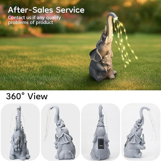 Solar Garden Outdoor Statue with 35 LED Lights, Elephant Figurine for Patio, Balcony, Courtyard, Lawn Ornaments, Unique Valentine's Day Birthday Gift for Women, Mom, Grandma, Elderly