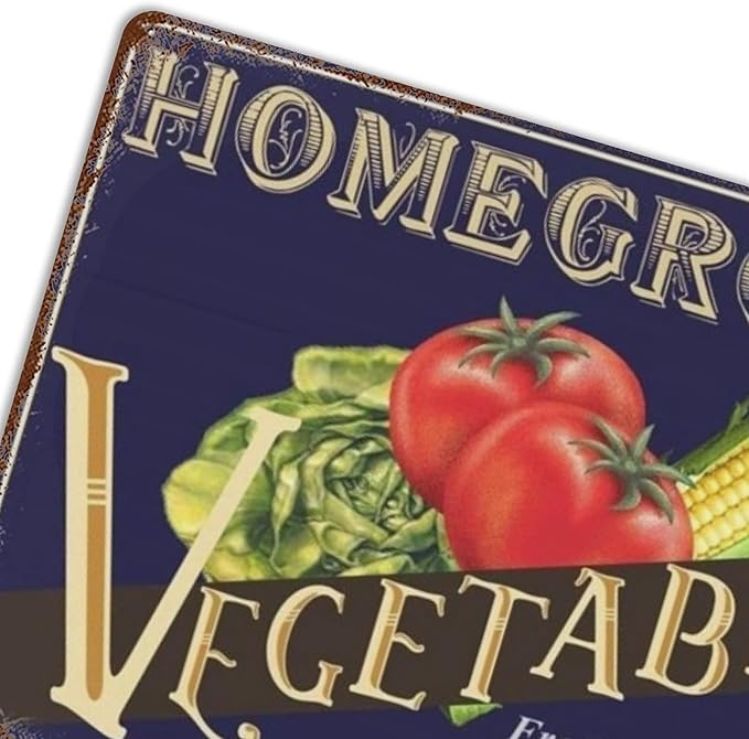 Vegetable Tomato Corn Metal Retro Vintage Tin Sign for Outdoor Patio Garden and Home Bar Club Wall Decor Sign Metal Sign Vintage Homemade Vegetable Pesticide Free Kitchen Sign 12x16 inhces