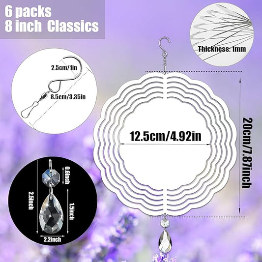 6 Pack 8inch Sublimation Wind Spinner Blanks 3D Aluminum Metal Wind Sculpture Kinetic Spinners for Yard and Garden Indoor Art Ornaments Hanging Decoration (Classics)