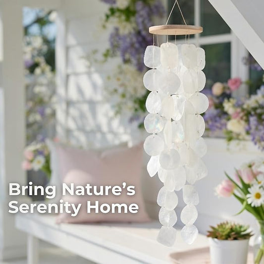 Solange & Frances Natural Capiz Shells Wind Chimes for Outside. Spring Decor Wind Chimes Patio Decor. Unique Gift Ideas for Mom, Birthday Gifts for Women