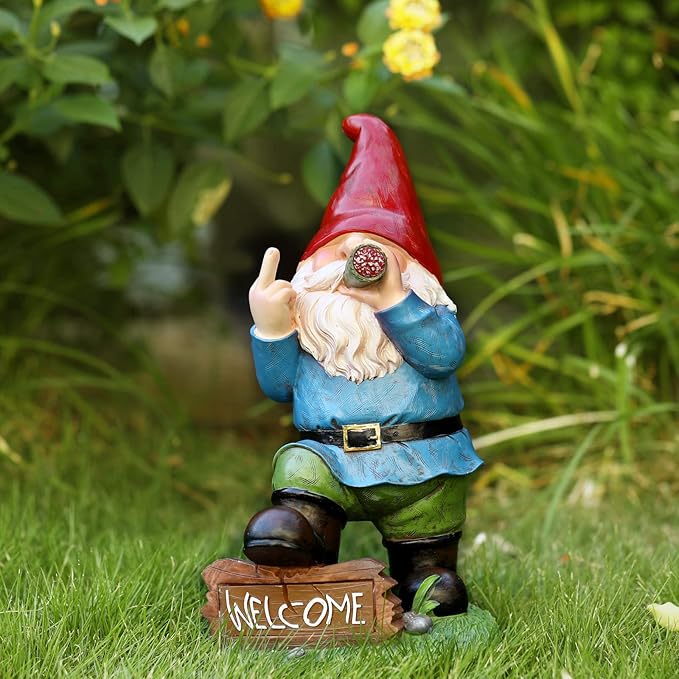 Panven Gnomes Garden Decor, 13.5" Tall Solar Large Inappropriate Funny Gifts Gnome Outdoor Statues for Yard, Patio, Lawn, Outside Naughty Gnome Garden Decorations Gift for Men Women