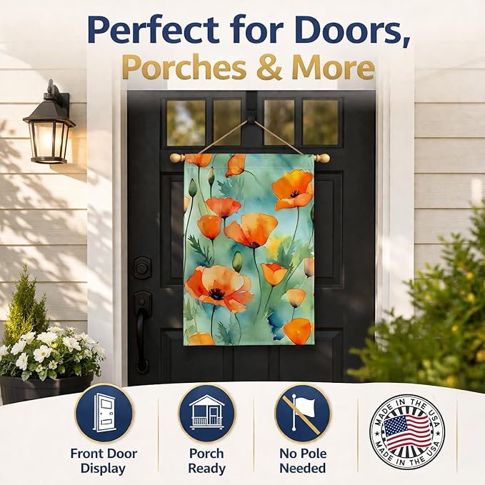 Caroline's Treasures California California Poppies in Watercolor House Flag Large Porch Sleeve Pole Decorative Outside Yard Banner Artwork Wall Hanging, Polyester, House Size, Multicolor