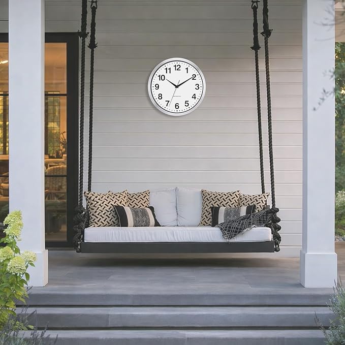 Caysie 12 Inch Sealed Indoor Outdoor Clocks Waterproof, Silent Battery Operated Quartz Metal Wall Clock for Patio Pool Bathroom Home (Silver)