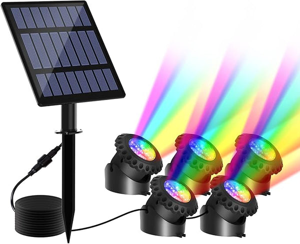 T-SUN Solar Pond Lights,5-IN-1 RGB LED Landscape Spotlights Color Changing Underwater Pond Lights,Outdoor Waterproof Submersible Fountain Lights for Fish Tank Garden Yard Pool Fountain Waterfall Decor