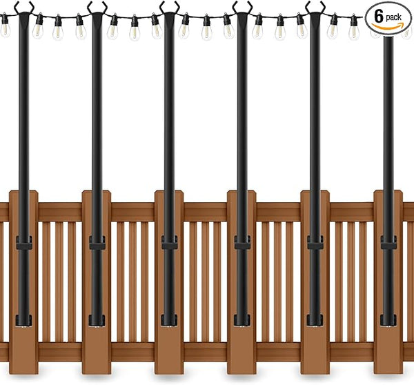 AHRLHR 5 Ft String Light Poles 6 Pack, String Light Poles for Outside with Fixing Clips,Hanging Light Poles for Deck Fence Garden Backyard Wall Bistro,Metal Poles for Outdoor String Lights
