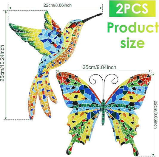 YLMFTNU 2Pcs Metal Wall Decor, Outdoor Wall Art Decor, 3D Hummingbird Wall, Art Hanging Wall, Colorful Garden Birds Sculpture, Wall Art Decorations for Bedroom Patio Yard 26x22cm