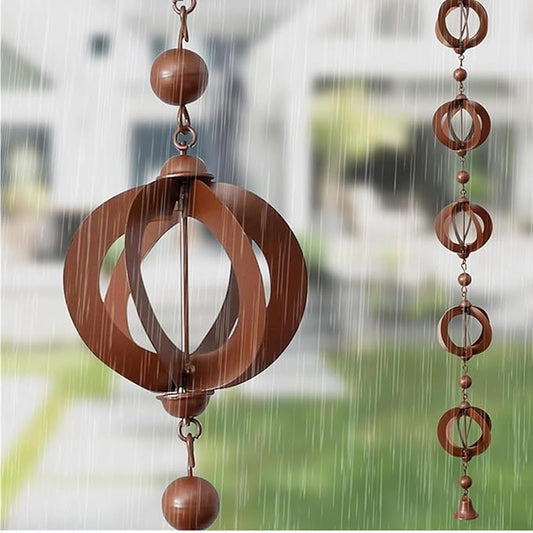 Rain Chain Home Decor, Outdoor 3.54 FT Rain Catcher Chain for Gutter Downspouts Divert for Roof Porch Lawn Gazebos Garden Drainage Eaves Decor (Pinecone) (Wind Chimes)