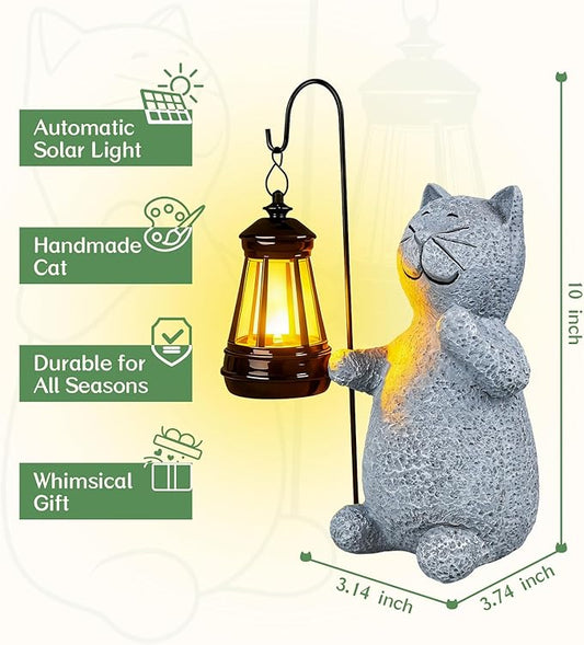 Solar Cat Garden Decor Outdoor Statues, Yard Art Lawn Ornaments, Outside Figurines Decorations for Home Patio Porch Balcony, Housewarming Gifts for Cat Lover (Two Packs)