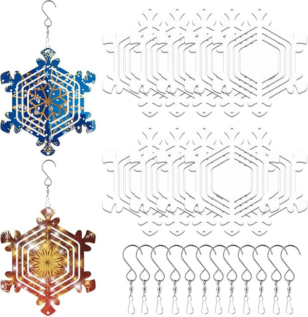 12Pack 4inch Sublimation Wind Spinner Blanks 3D Aluminum Metal Wind Sculpture Kinetic Spinners for Yard and Garden Indoor Art Sublimation Christmas Ornament Hanging Decoration (Snowflake)