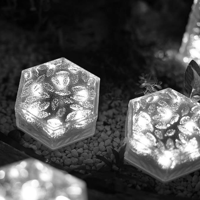 6 Pack Hexagram Bricks Outdoor Solar Powered LED In Ground Pathways Patio Yard Garden Glow Lights Decor